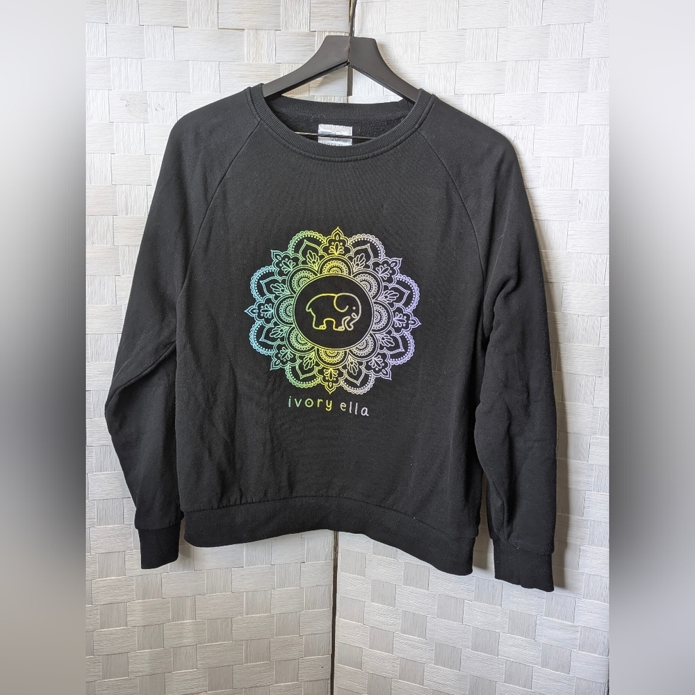 Ivory Ella Black Crew Neck Sweatshirt Mandala Design excellent used cond XS - Picture 1 of 5